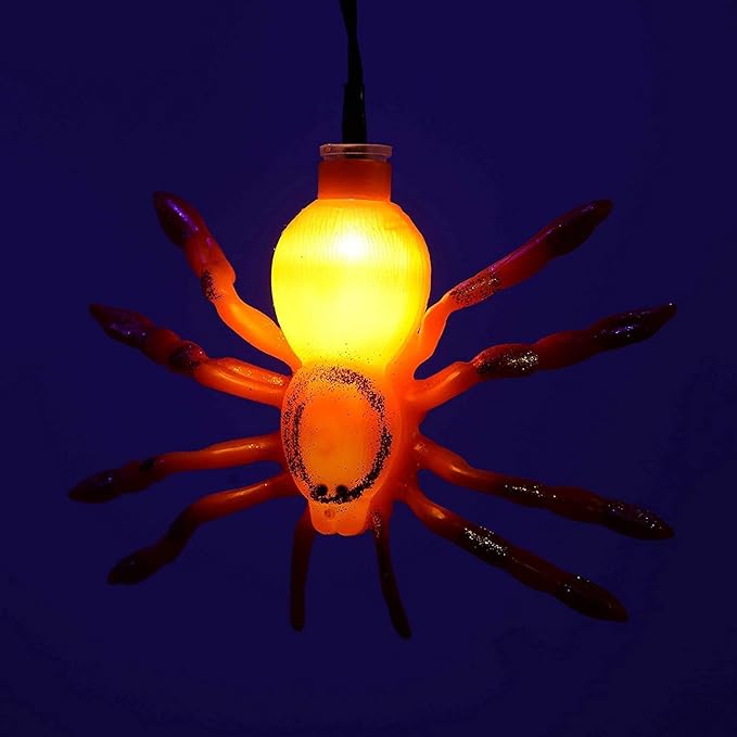Halloween Spider String Lights, 8.5Ft Multi-Color Spider LED String Lights with 10 Lifelike Spider Lights Connectable Indoor/Outdoor Halloween Decoration for Party, Bar, House, Garden, Black Wire