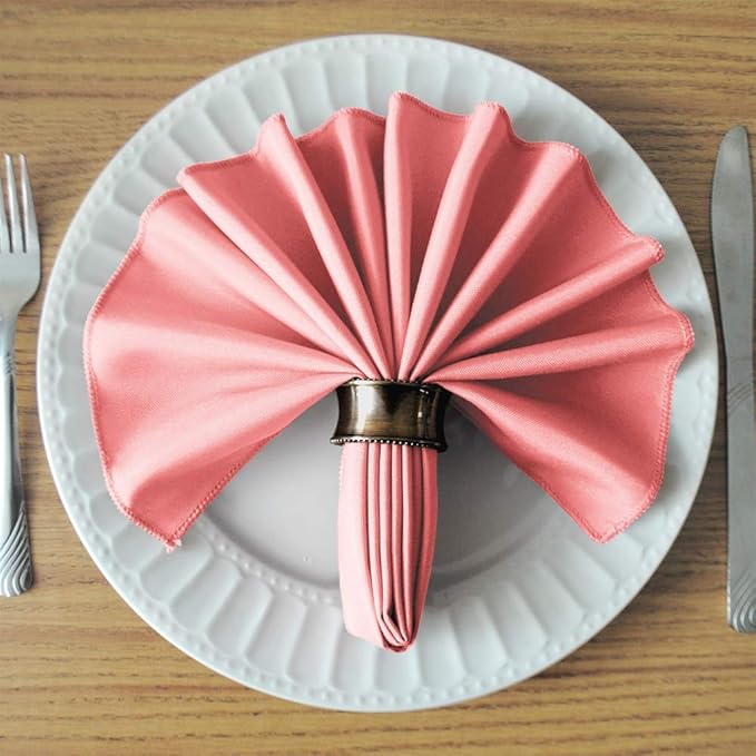 TableLinensforLess 17x17 Inch Polyester Cloth Napkins, Set of 12 (Pink)