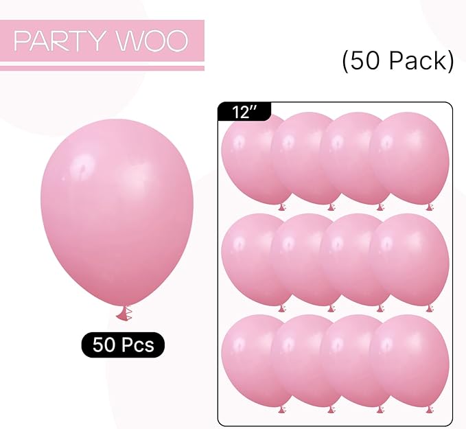PartyWoo Baby Pink Balloons 50pcs 12 Inch Pastel Light Pale Pink Balloons for Girl Baby Shower Gender Reveal Engagement Wedding Anniversary Graduation Princess Birthday Party Decorations Pink-Q09