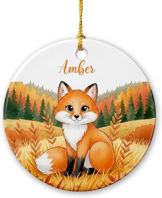Customized Name Fox Lover Ornament, Fox Ceramic Ornament Xmas 2025, Merry Christmas Keepsake Gift for Son Daughter Kids Children, Personalized Cute Animal Ceramic Ornaments, Animal Themed Decoration
