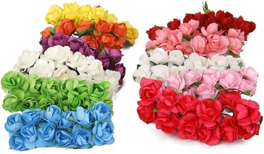 144pcs Mulberry Paper Mini Roses Artificial Flowers Heads with Stems for DIY Crafts Accessories Make Bridal Hair Clips Headbands Dress Wedding Bridal Bouquets Party Home Decor Valentine's (Mix Color)