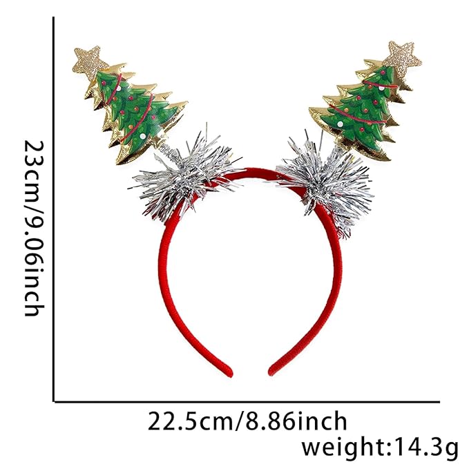 Christmas Headband for Women, Fashion Green Christmas Tree Headband with Gold Edge & Silver Tassels, Xmas Party Headpiece Festival Holiday Photo Prop Hair Accessories (1PC)