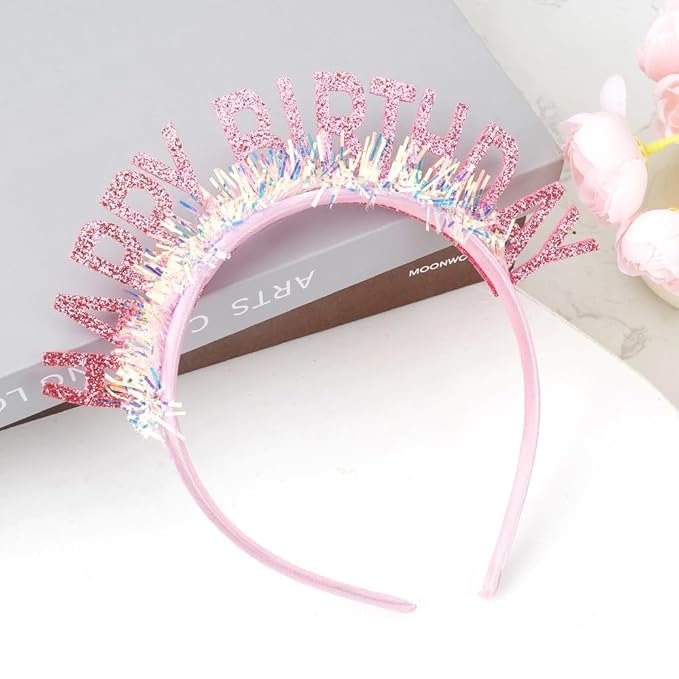 Birthday Headband Tiara, Happy Birthday Headband Tiara Accessories for Women, Pink Tiaras Crown Accessories Decorations Party Favors for Girl Princess