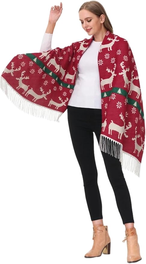 Unisex Christmas Scarves for Women Men Boys Girls Christmas Gifts Winter Scarf with Reindeer and Snowflake Shawl Wrap Xmas