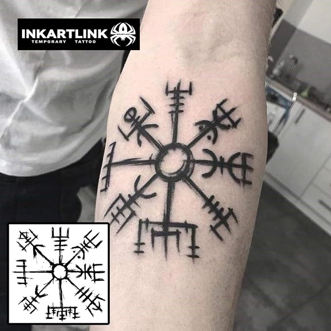 INKARTLINK Temporary Tattoos, 2 Sheets Medium Semi Permanent Tattoos, Adult Art Designs, Party Favors, Waterproof, Realistic, No Adhesive, No Reflective, Lasts 1-2 Weeks, Medium (Ancient Symbols 4)