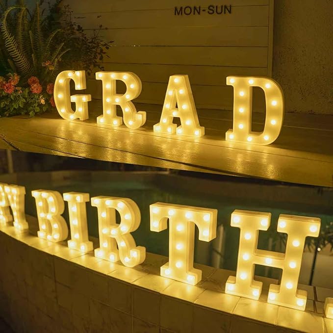 Foaky LED Letter Lights Sign Marquee Light Up Letters Sign for Night Light Wedding/Birthday Party Battery Powered Christmas Lamp Home Bar Decoration(T)