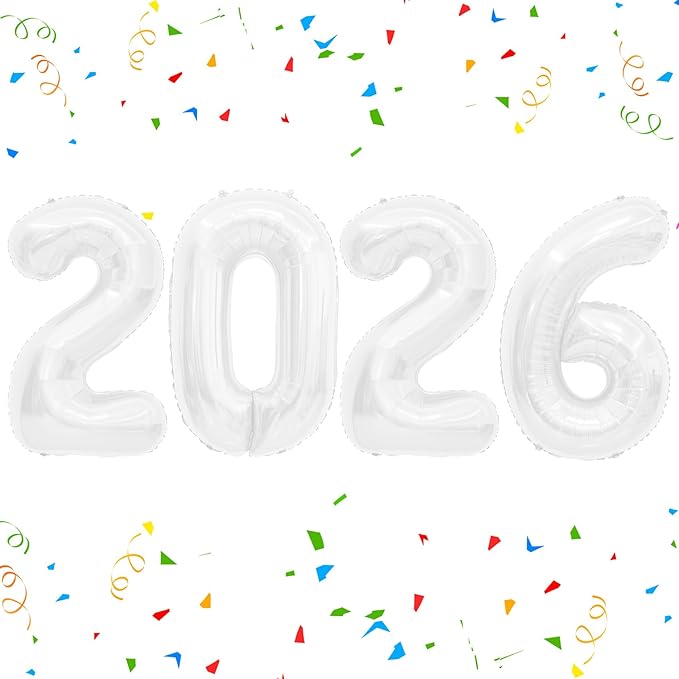 2026 Balloons Number Balloons 2026 Balloon Numbers, 40 Inch Foil Number Balloon for New Year Eve Festival Christmas Birthday Wedding Anniversary Party Supplies, New Years Decorations White