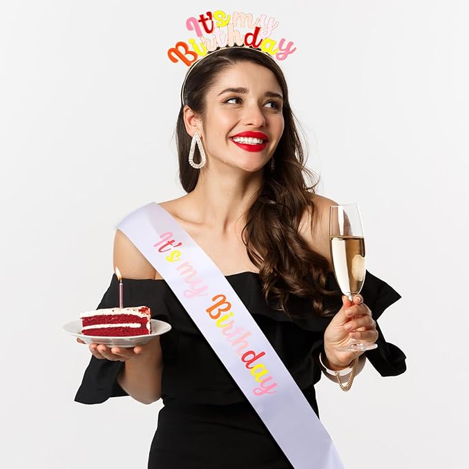 Birthday Girl Tiara Headband Set, Colorful Birthday Girl Sash, Women Party Decorations, Adjustable Metal Alloy, Photo Props Gifts