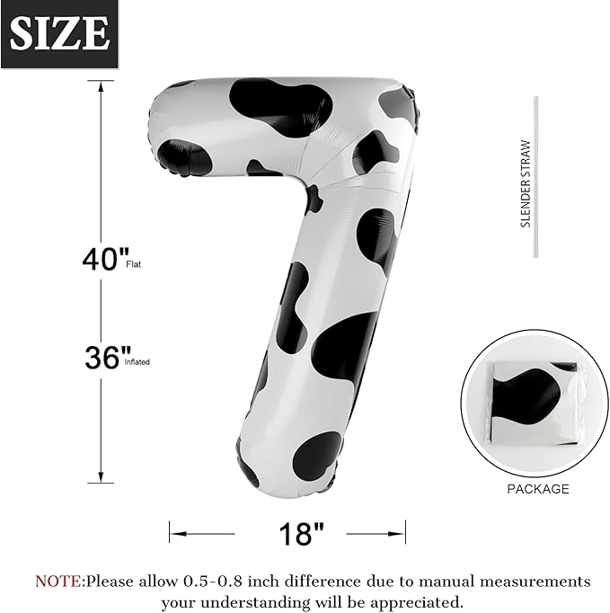 Cow Print Number Balloon Birthday Decorations, 40 inch Number balloon 0-9(Zero-Nine), Cow Balloon for Farm Birthday Party Supplies, Cow Themed birthday party Decorations (Number 7)