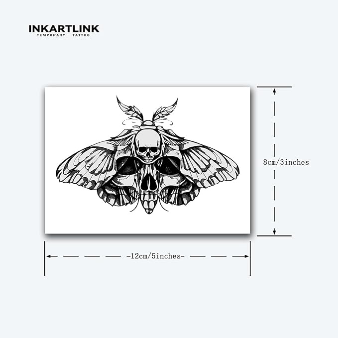 INKARTLINK Tattoo Tech, 2 Sheets Medium Semi Permanent Tattoo, Adult Art Design Temporary Tattoos, Lasts 1-2 Weeks, Waterproof, Realistic Look, No Adhesive, No Reflection (Moth Design)