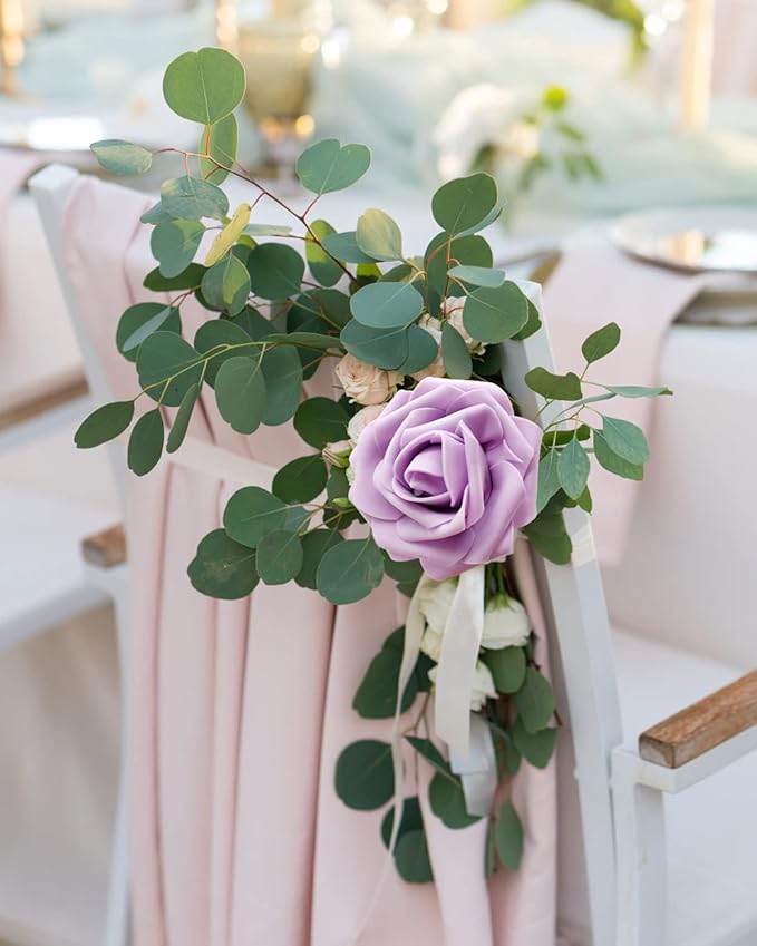 Artificial Flowers Realistic Roses, 50pcs Real Looking Fake Roses with Stem for DIY Wedding Bouquets Centerpieces Bridal Shower Party Home Romantic Decorations (Regular 3" - 50pcs, Light Purple)