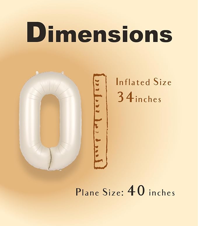 SUWEN 40 Inch Cream White Large 0 Balloon Numbers Big Foil Helium Number Balloons 0-9 Jumbo Happy 0th Mylar Birthday Party Decorations for Boy or Girl Anniversary Party Supplies