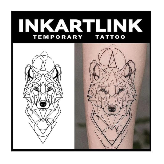 INKARTLINK Tattoo Tech, 2 Sheets Large Semi Permanent Tattoo, Adult Art Design Temporary Tattoos, Lasts 1-2 Weeks, Waterproof, Realistic Look, No Adhesive, No Reflection (Sketch Wolf Head Design)