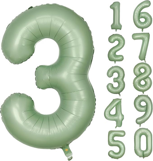 40 Inch Green Number Balloon 3 Olive Green Foil Balloon Sage Green 3 Balloons Mylar Helium Balloon for Birthday Party Decorations Girls Boys Baby Shower Wedding Anniversary Decoration (Number 3)
