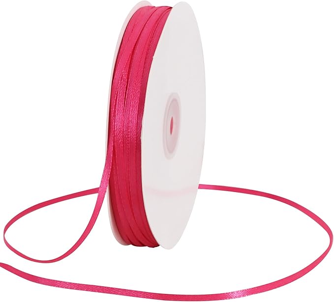 TONIFUL 1/8 Inch x 200 Yards Hotpink Thin Solid Satin Ribbon Giant Spool Double Face Ribbons for Crafts Hanging Tags Invitation Card Balloons Bouquet Hair Gift Wrapping Party Decoration