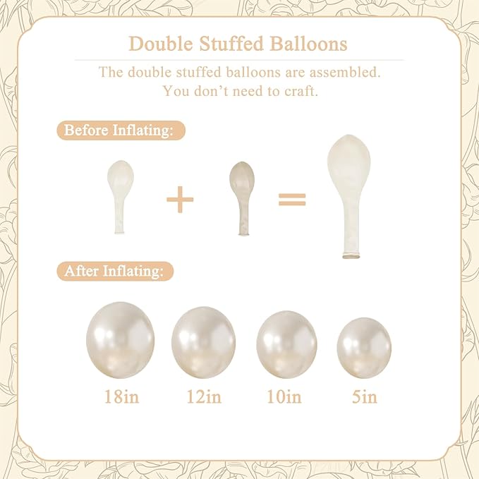 Pearl White Balloon Arch Kit 101Pcs Double Stuffed Pearl Balloons Garland Arch Kit Including Pearl White Clear Balloons for Wedding Bridal Shower Engagement Baby Shower Birthday Party Decorations