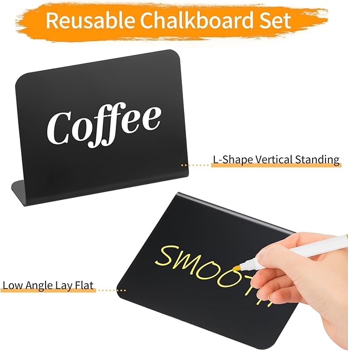 Herda 24 PCS Food Labels for Party Buffet 4"x3" Mini Chalkboard Signs for Birthday Bakery Place Cards Name Cards Food Tags for Wedding Table Signs Chalkboard Labels Includes 6 Wet Erase Markers