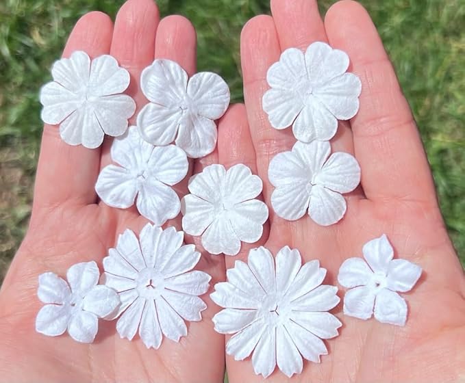 Handmade100 Pcs Mixed Flowers 18 mm - 2 Inch Mulberry Paper Flowers Scrapbooking Wedding DIY Craft Supplies Card (White Color)