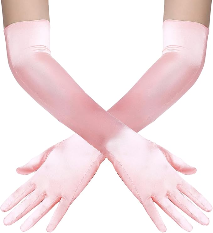 BABEYOND Long Opera Party 1920s Satin Tea Party Gloves Costume Stretchy Adult Size Elbow Length Bridal Gloves