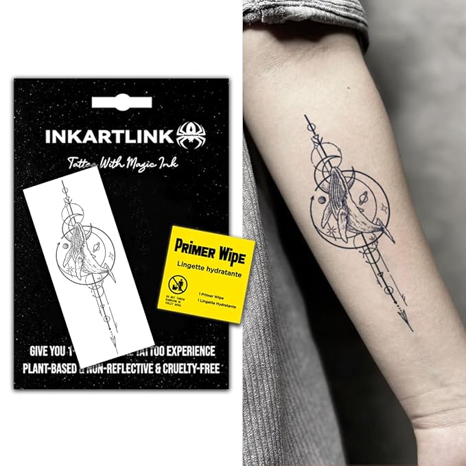 INKARTLINK Semi Permanent Tattoo, Beautiful and Realistic Design, Fun Tattoo Experience, Cruelty-free, Non-reflective, Waterproof (Whale Geometric Pattern)