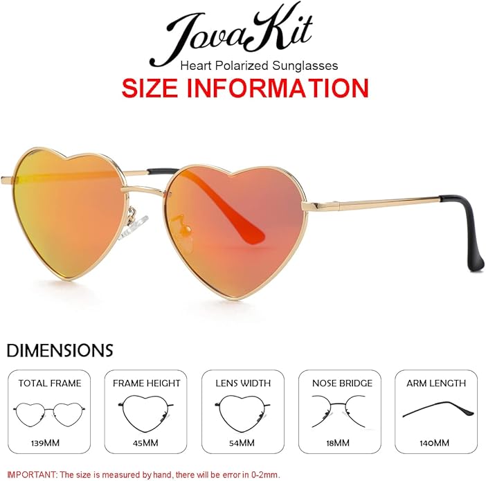JOVAKIT Polarized Heart Sunglasses for Women Fashion Lovely Style Metal Frame UV400 Protection Lens