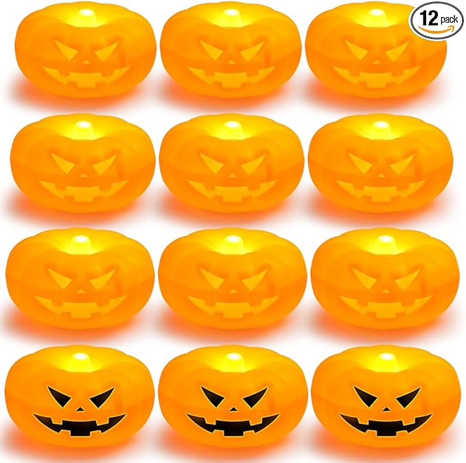 2.3” x12PK Orange Floating Candles-Halloween Flameless Water - Activated Candles, 180+ Hours Long - Lasting- Fall Decorations- Pool Decor-Thanksgiving Decorations