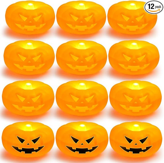 2.3” x12PK Orange Floating Candles-Halloween Flameless Water - Activated Candles, 180+ Hours Long - Lasting- Fall Decorations- Pool Decor-Thanksgiving Decorations