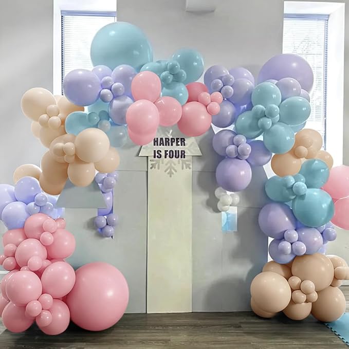 Pink Purple Blue Pastel Balloon Arch Kit, 166Pcs Dusty Blue Macaron Purple Pastel Pink Nude Balloons Garland for Birthday Wedding Baby Shower Party Decorations