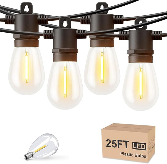 Svater Outdoor String Lights LED 25 FT, Patio Lights for Outside Waterproof IP65 with Shatterproof LED Bulbs, Cafe Bistro Backyard Balcony Hanging Light Warm White