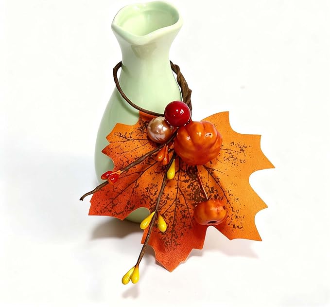 8 Set Napkin Rings Fall Thanksgiving Halloween Pumpkin Maple Leaves Red Berry Napkin Holder for Table Decor, Wedding, Fall Banquet, Holiday, Dinner Party (Orange)