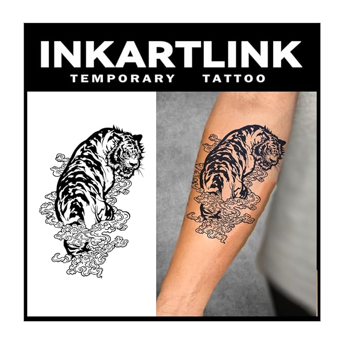 INKARTLINK Tattoo Tech,2 Sheets Extra-Large Semi Permanent Tattoo,Adult Art Design Temporary Tattoos, Lasts 1-2 Weeks, Waterproof, Realistic look, No Adhesive, No reflection (Tiger Design?