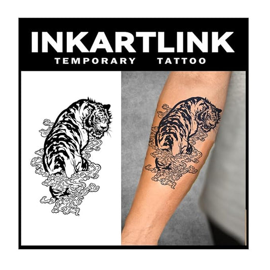 INKARTLINK Tattoo Tech,2 Sheets Extra-Large Semi Permanent Tattoo,Adult Art Design Temporary Tattoos, Lasts 1-2 Weeks, Waterproof, Realistic look, No Adhesive, No reflection (Tiger Design?