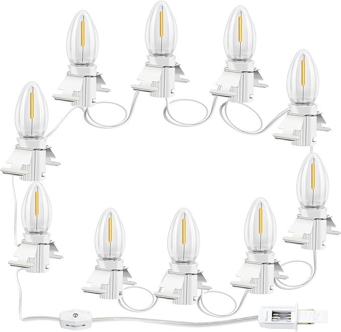 LaWana Christmas Village Lights with 10 LED Warm-White Bulb, C7 Light Cord, Decoration for Christmas Village Houses and Halloween Holiday