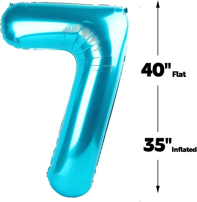 Digital Number 7 Blue Birthday Balloon 40 Inch, Foil Balloons for 7 17 27 70 77 Party Decorations Supplies, Blue Mylar Numbers Balloon for Seven Wedding Anniversary