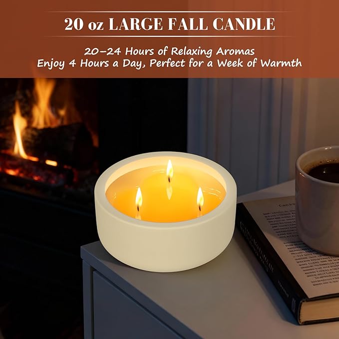 Viyffo Christmas Candles – Vanilla & Cinnamon, 3 Wick 20oz Large Scented Candle, Non Toxic Soy Fall Candles for Women & Men, Luxury White Jar Perfect for Thanksgiving, Winter Holiday Gift & Home Decor