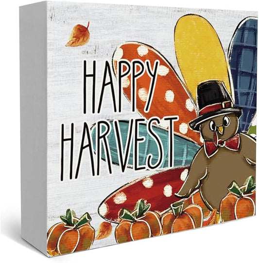 Fall Theme Sign Retro Farmhouse Fall Artwork Decor Autumn Harvest Thanksgiving Wooden Sign, Rustic Wood Maples Decorations for Indoor Outdoor Home Office Supplies (Happy Harvest)
