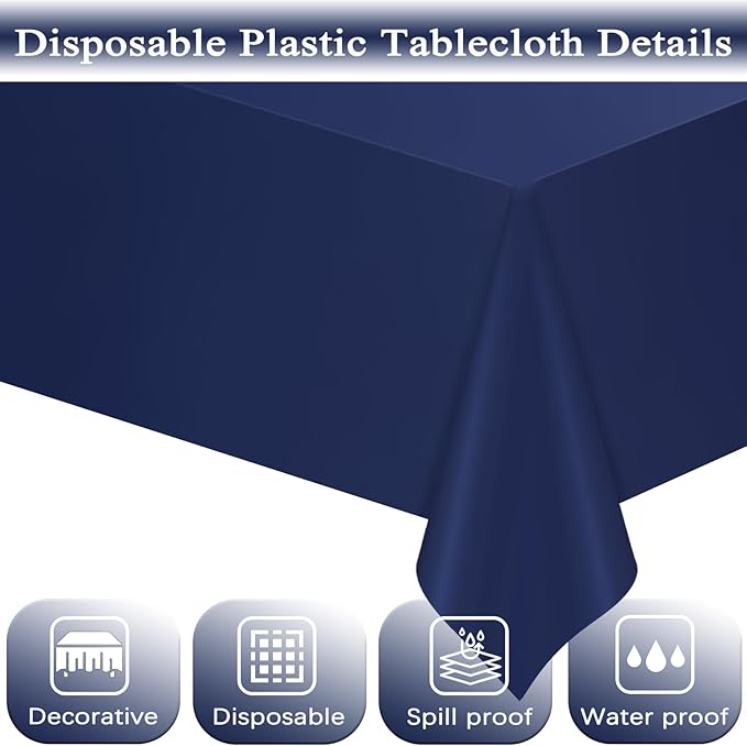 WNINK 4 Pack Navy Blue Tablecloths Dark Blue Rectangle Disposable Plastic Table Cloths 54" x 108" for Birthday, Retirement, Bridal Shower, Wedding, BBQ, Picnic Parties