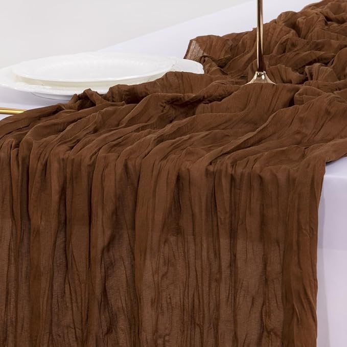 Socomi 3pcs Brown Coffee Fall Thanksgiving Cheesecloth Table Runner Boho Rustic Gauze 120 inch 10FT Cheese Cloth Runner for Wedding Party Baby Shower Birthday Home Decor Holiday Decorations