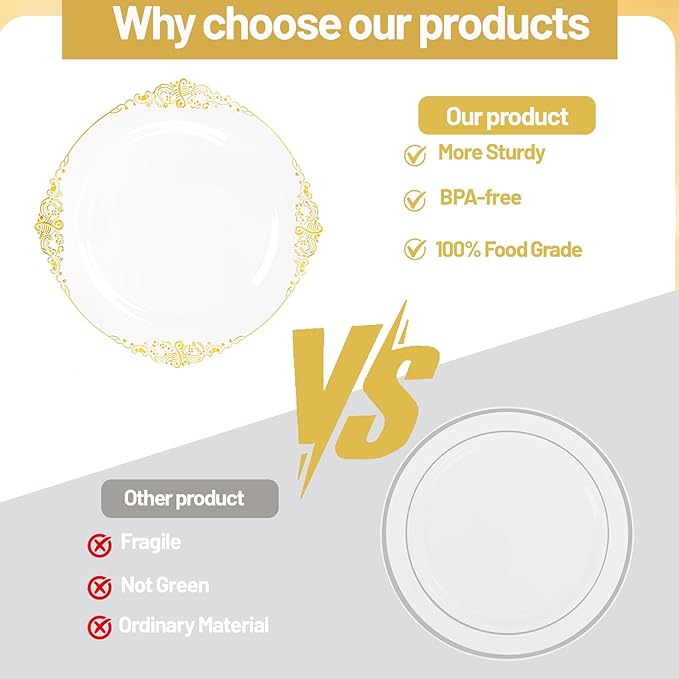 125PCS Clear Gold Plastic Plates - Fancy Clear Disposable Plates - Thanksgiving Plate with Gold Plastic Silverware Set for 25 Guests for Party & Wedding & Holiday