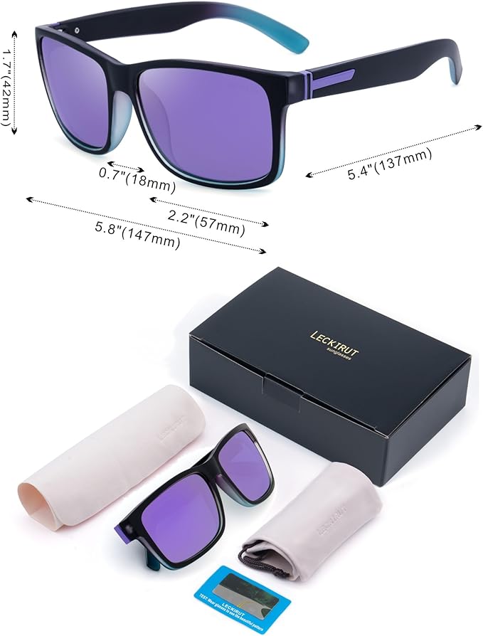 LECKIRUT Vintage Polarized Sunglasses for Men Women Retro Oversized Square Mirror Sun Glasses
