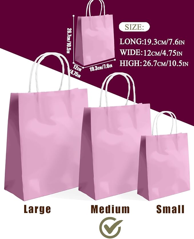 qiqee 30PCS Medium Gift Bag with Handles Bulk 11"x5"x8" Gift Bags Pink Purple Bags Multiple Uses (Medium Size)