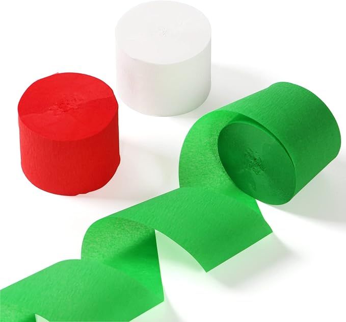Red-Green White Party-Decorations Christmas Streamers - 9 Rolls New Years,Winter Decor Crepe Tissue Paper Streamer Banners,Mexican Italian Wedding Birthday Baby Bridal Shower Garland Panduola