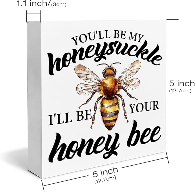Summer Decorations Honey Wood Block Sign Farmhouse Summer Decor for Home Desk Table Shelf 5 x 5 Inches