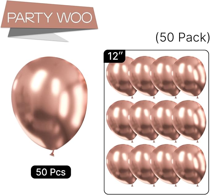 PartyWoo Rose Gold Balloons 50pcs 12 Inch Metallic Chrome Rose Gold Balloons for Wedding Anniversary Sweet 16 Baby Shower Bridal Shower Bridgerton Floral Birthday Party Decorations Rose Gold-G107
