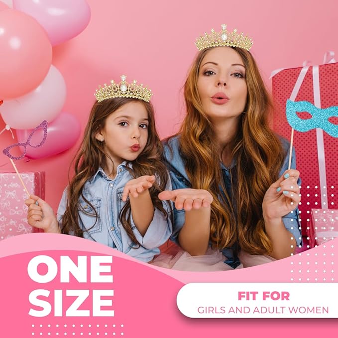 Birthday Tiara and Crown with Sash for Women, Hair Accessories for Wedding Party Costume (B)