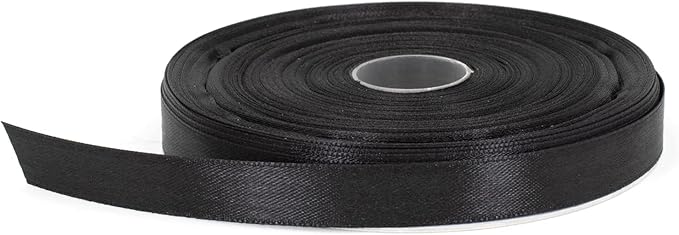 Black Satin Ribbon Roll, 1/2 inch x 50 Yards, Double Face Solid Color, Thick and Durable, 100% Polyester for Gift Wrapping, Crafts, Hair and Decorations