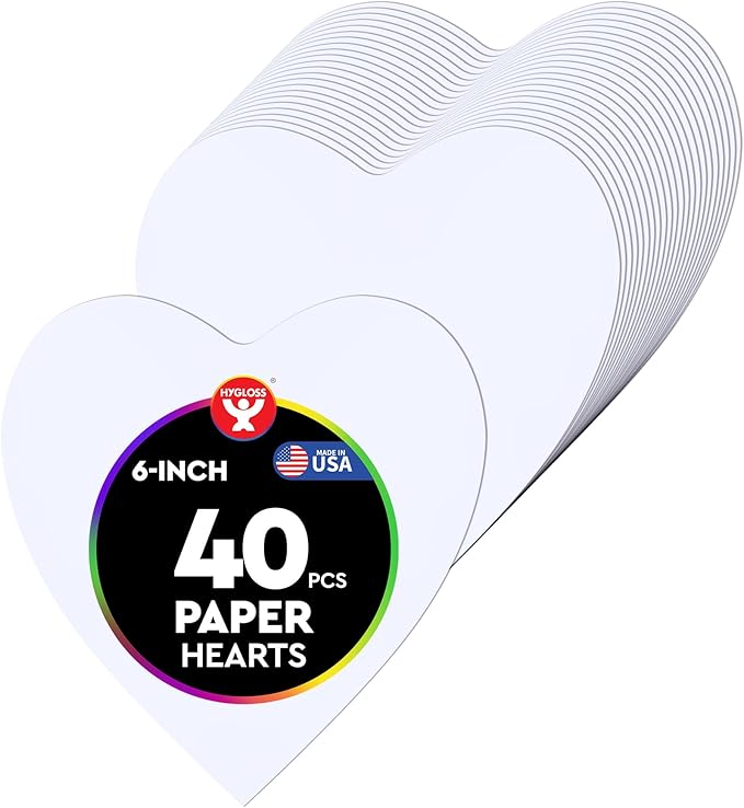 Hygloss Heart Shape Paper Cut-Outs for Arts & Crafts-Many Creative Uses-Valentine’s Day Activities-6 Inches-40 Pcs, White