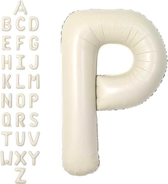 SUWEN 40 Inch Cream Large P Letter Balloons Big Foil Helium Letter Balloons A-Z Jumbo Mylar Happy Birthday Party Decorations for Girl Anniversary Party Supplies