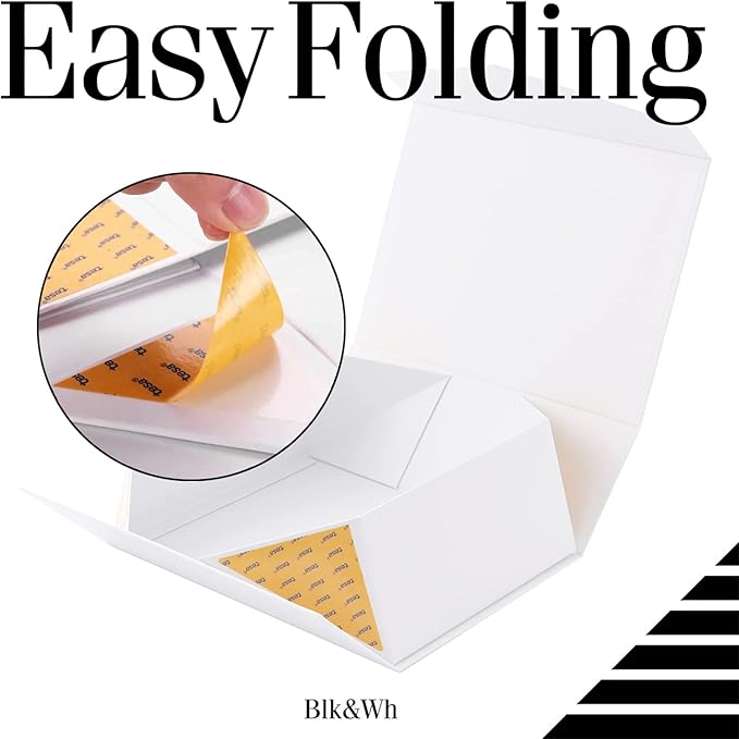 BLK&WH 6 Collapsible Gift Boxes with Magnetic Lids, Bridesmaid Proposal Boxes, Matte White (10.5x7.7x3.8 Inches)