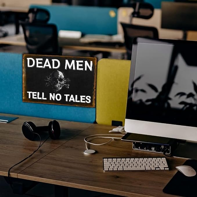 Cusde Retro Dead Men Tell No Tales Poster Funny Metal Tin Sign Vintage Skull Decor Nautical Pirates Decor For Bar Bathroom Man Cave Halloween Gifts 8x12 Inches